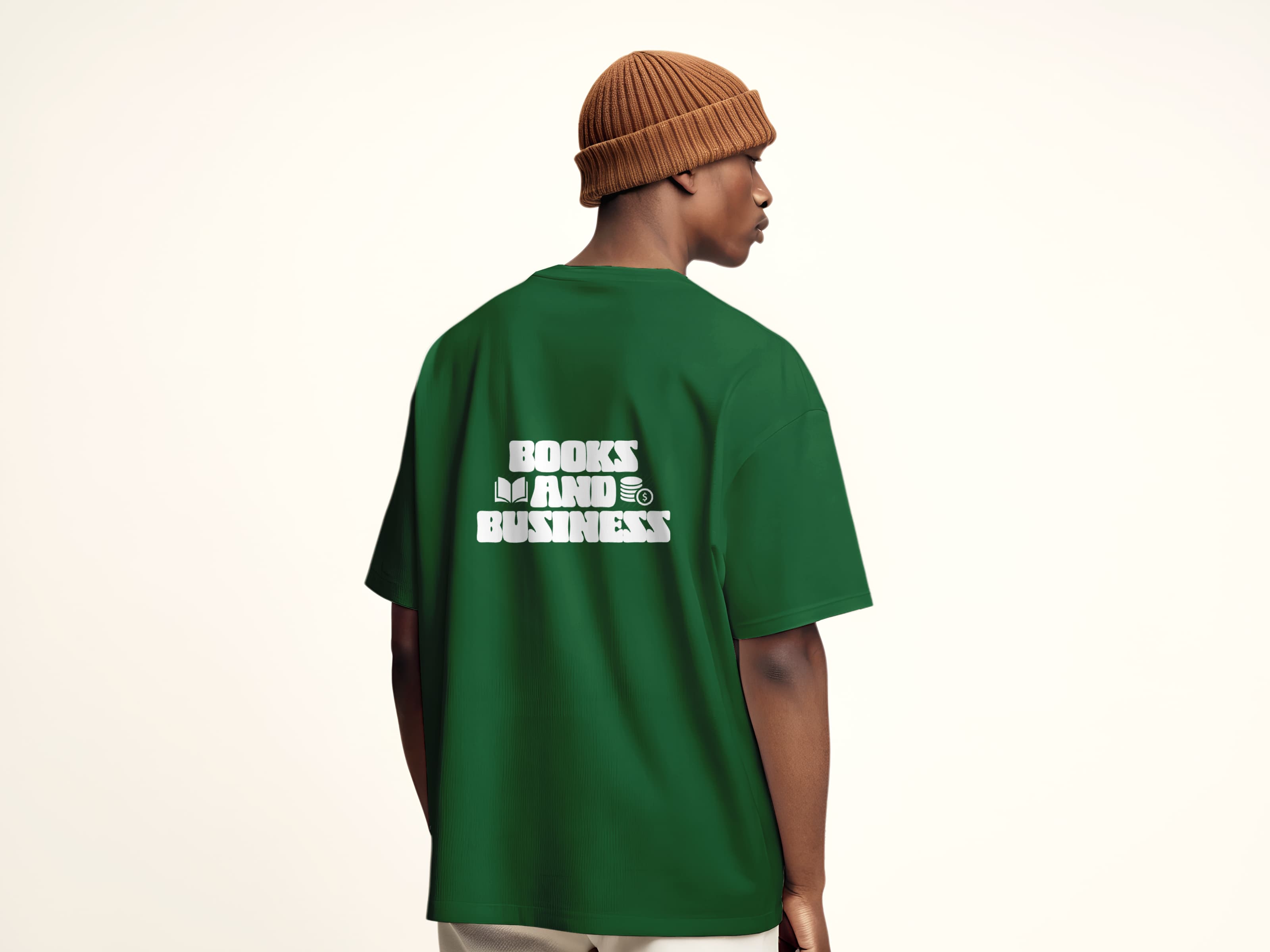books and business shirt — “books and business” printed on the back